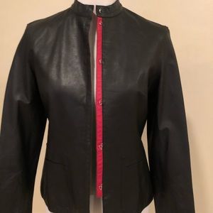 Black leather jacket Bright red trim